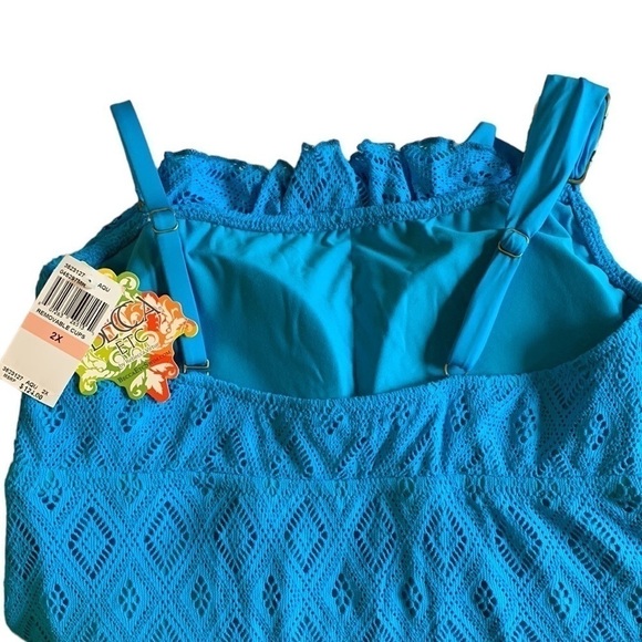 BECCA by Rebecca Virtue Diamond in the Rough Aqua Crochet Tankini Swimsuit 2X - Picture 5 of 10
